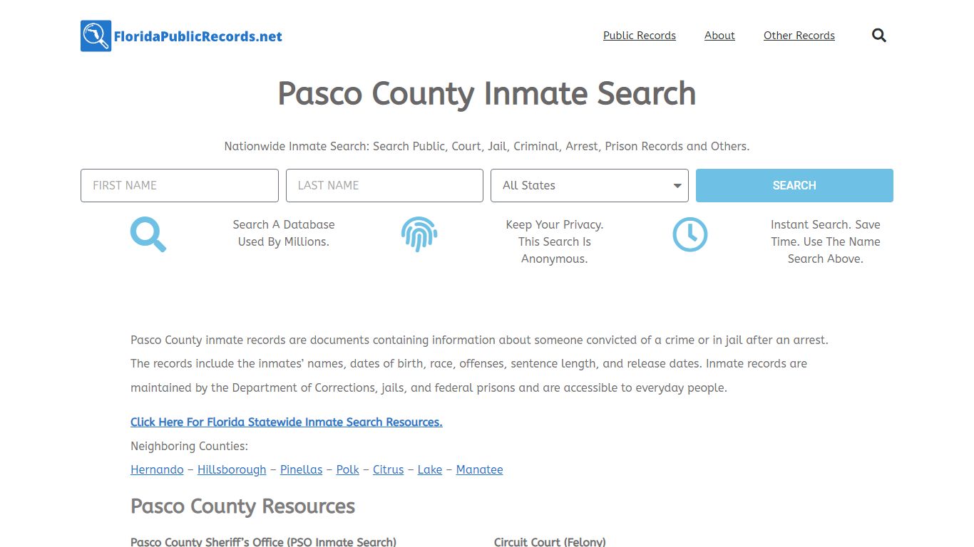 Pasco County Inmate Search - PSO FL Current & Past Jail Records